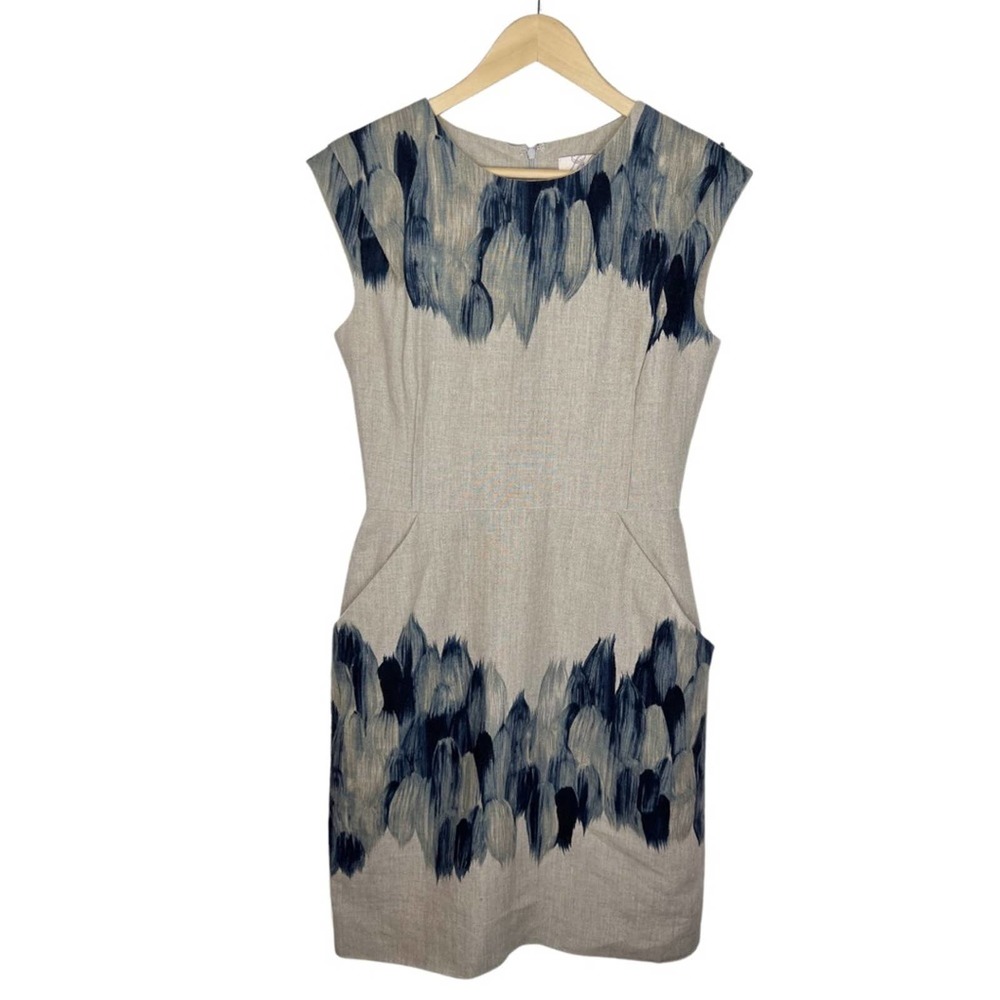 LELA ROSE Paint Stroke Linen Sheath Dress Size 8